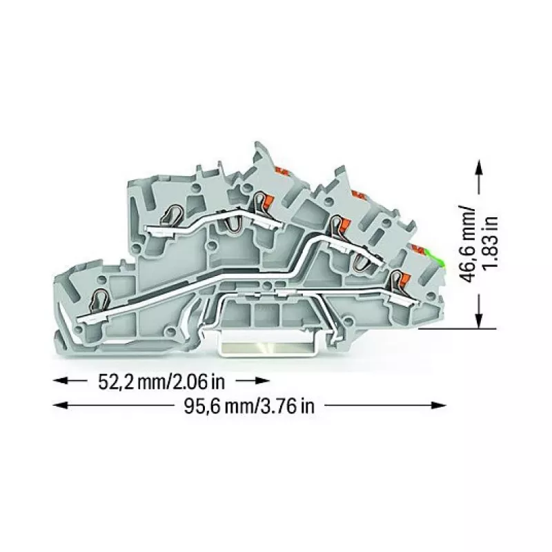 WAGO 2203-7545 3-Leiter Installationsklemme mit Push-in CAGE CLAMP, L/L/PE, grau/grün-gelb