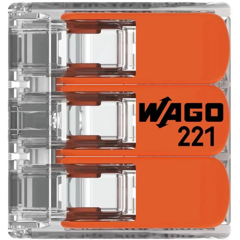 WAGO 221-413 COMPACT Verbindungsklemme, 3-Leiter, 0,2–4 mm², Transparent, 50er-Pack