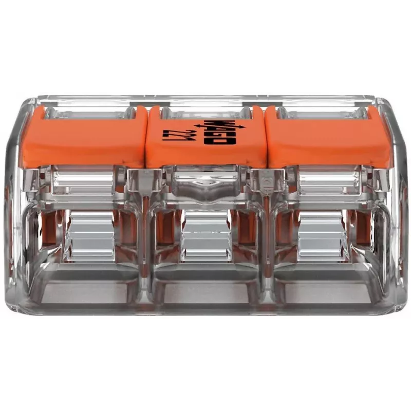 WAGO 221-413 COMPACT Verbindungsklemme, 3-Leiter, 0,2–4 mm², Transparent, 50er-Pack