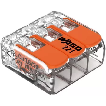 WAGO 221-413 COMPACT Verbindungsklemme, 3-Leiter, 0,2–4 mm², Transparent, 50er-Pack