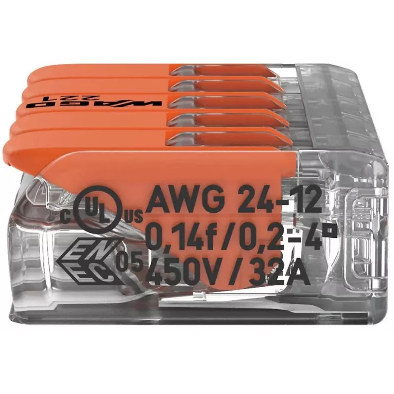 WAGO 221-415 COMPACT Verbindungsklemme für 5 Leiter, 0,2-4 mm², 25er-Pack