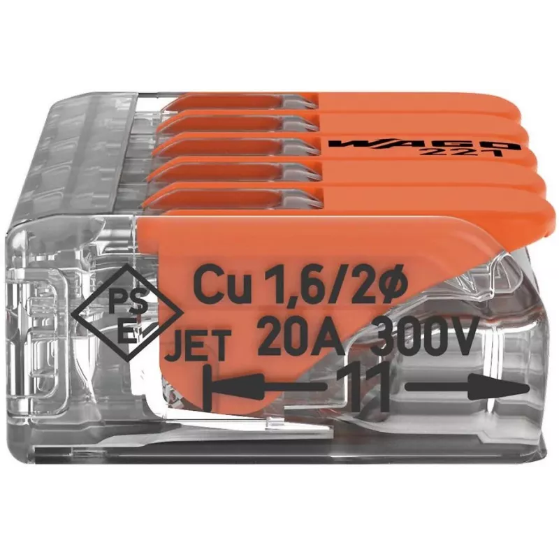 WAGO 221-415 COMPACT Verbindungsklemme für 5 Leiter, 0,2-4 mm², 25er-Pack