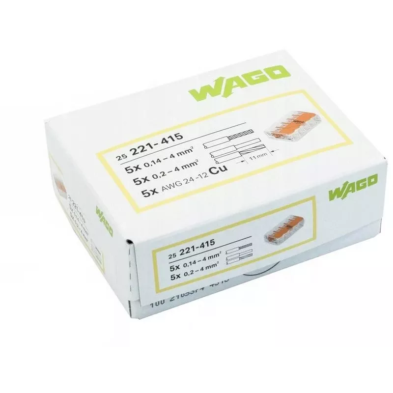 WAGO 221-415 COMPACT Verbindungsklemme für 5 Leiter, 0,2-4 mm², 25er-Pack