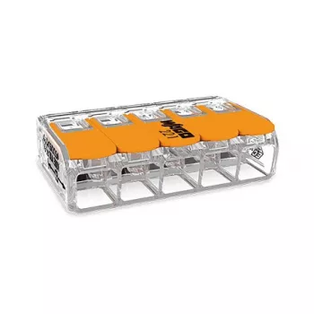 WAGO 221-615 5-Leiter-Hebelverbinder, kompakter Verbindungsklemme, 450 V, 32 A, Transparent/Orange