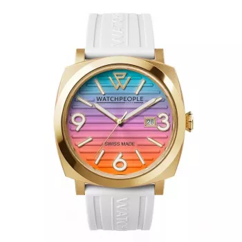 WATCHPEOPLE Damen 700984 Analog Quarzuhr 45mm Edelstahlgehäuse Schwarzes Zifferblatt Lederarmband