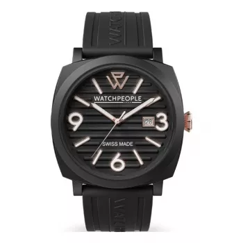 WATCHPEOPLE Damenuhr 700994 Analog Quarz Uhr 45mm Schwarzes Zifferblatt Lederarmband