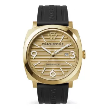 WATCHPEOPLE Damen Quarz Analoguhr 700993 45mm Silber Legierung Gehäuse Schwarzes Zifferblatt Schwarzes Kunstlederband