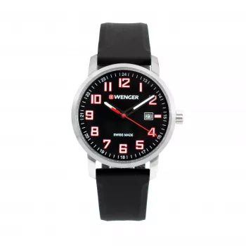 WENGER Herrenuhr 19.041.127 42mm Swiss Quartz Chronograph Blaues Zifferblatt Braunes Leder