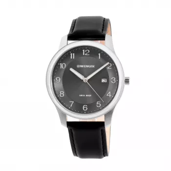 WENGER Urban Classic Chrono Herren Quarzuhr 42mm Edelstahlgehäuse blaues Zifferblatt braunes Lederarmband