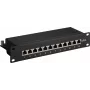 Wentronic Goobay 93796 Cat6a geschirmtes 12-Port Patch Panel, 1U 19 Zoll Rackmontage, Schwarz