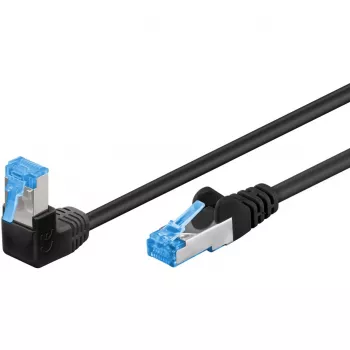 Wentronic Goobay CAT 6A S/FTP Patchkabel, RJ45 auf RJ45 90° gewinkelt, 0,5 m, Schwarz, LSZH, Kupfer, 10 Gbps 51556