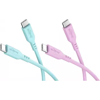 WENTRONIC Goobay Coral Crush Set 2x USB-C Silikonkabel, 1,5 m, Türkis & Pink (81260)
