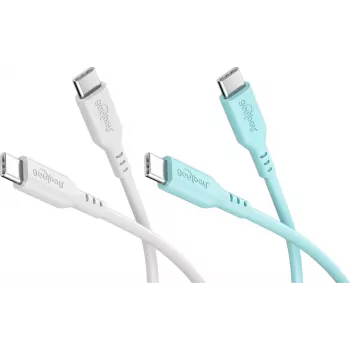 WENTRONIC Goobay Crystal Lagoon Set 2x USB-C Silikonkabel, 1,5 m, Weiß & Türkis (81259)