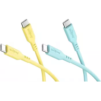 WENTRONIC Goobay Tropic Glow Set 2x USB-C Silikonkabel, 1,5 m, Gelb, Türkis (81275)