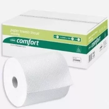 WEPA Comfort Handtuchrolle, 2-lagig, Hochweiß, Linienprägung, Blauer Kernkleber, 205 mm Breite, 150 m Länge, 6 Rollen (316800)
