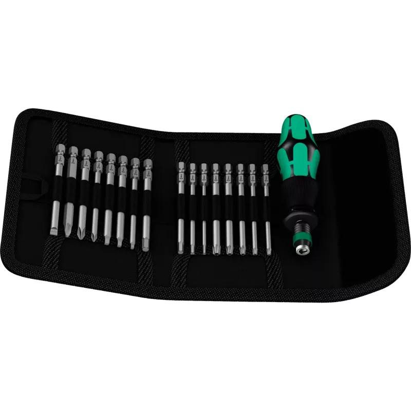 Wera 17-teiliges Kraftform Kompakt 60 Bit-Set, Schlitz, Phillips, Pozidriv, TORX BO 05051042001