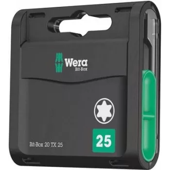 Wera 20-teiliges Bit-Check-Set, TORX TX 25, 25 mm Länge, 1/4 Zoll Sechskant-Antrieb, mit Rapidaptor Schnellwechsel-Bithalter 05057773001