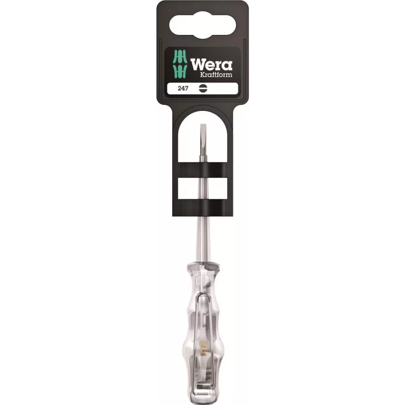 Wera 247 Spannungsprüfer-Schraubendreher, Schlitz 0,5 x 3,0 x 70 mm, 150-250V AC, DIN VDE 0680-6, Kraftform Griff 05100100001