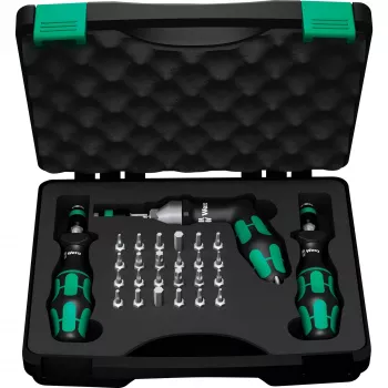Wera 7445/46/47 Drehmomentschraubendreher-Set, 27-teilig (0,3-6,0 Nm) mit Rapidaptor Bithalter, Textilbox 05350451001