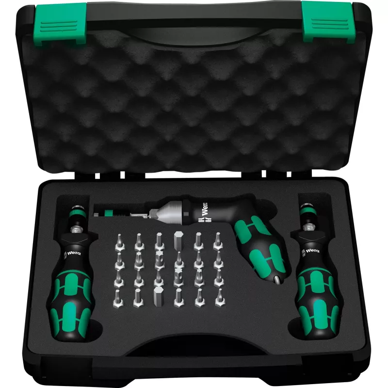 Wera 7445/46/47 Drehmomentschraubendreher-Set, 27-teilig (0,3-6,0 Nm) mit Rapidaptor Bithalter, Textilbox 05350451001