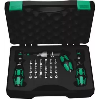Wera 7445/46/47 Drehmomentschraubendreher-Set, 27-teilig (0,3-6,0 Nm) mit Rapidaptor Bithalter, Textilbox 05350451001
