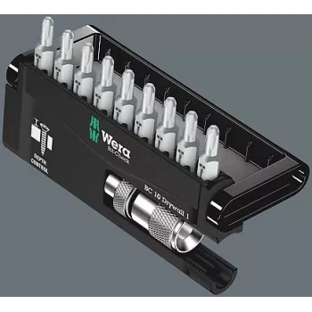 Wera Bit Set Bit-Check 10 Drywall 1, 10-teilig, Phillips PH 2, 25 mm, Rapidaptor Schnellwechselfutter, Tiefenanschlag, Torsionsbits