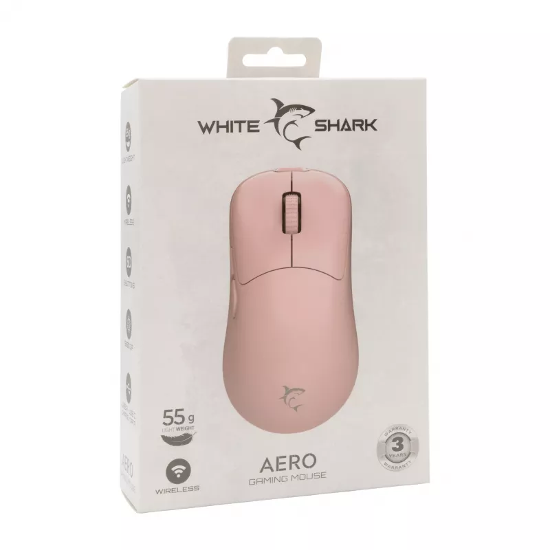 White Shark AERO PINK Kabellose Gaming-Maus (Pink, 10000 DPI, 2,4 GHz/USB-C)