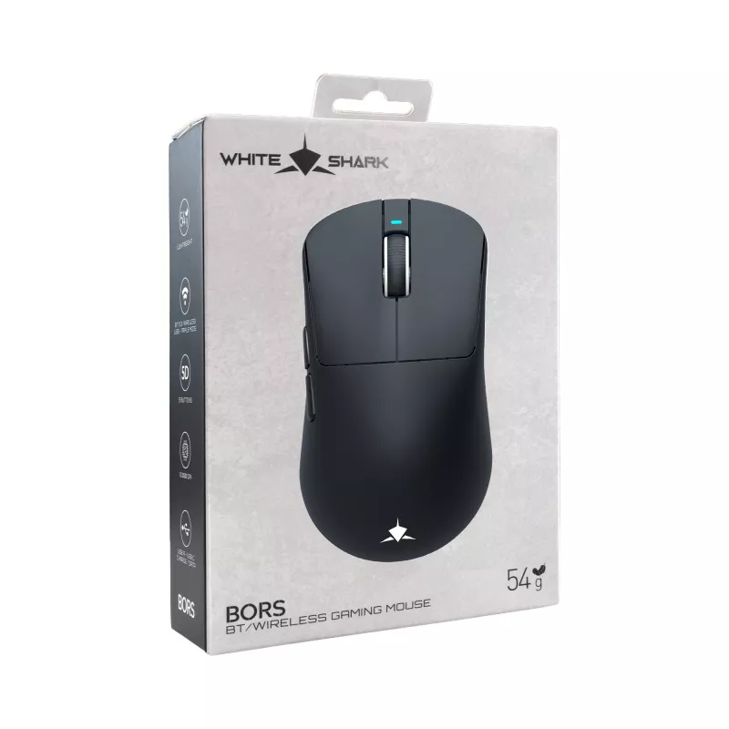 White Shark BORS-B WGM-5021 Kabellose Gaming-Maus, 12000 DPI, 2.4GHz, RGB, Schwarz