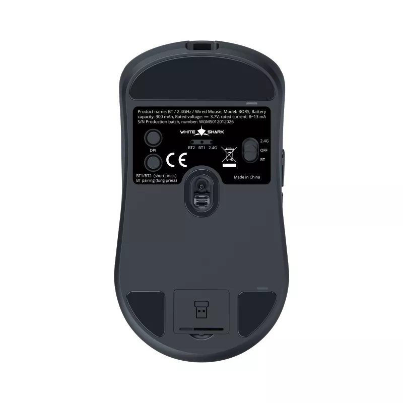 White Shark BORS-B WGM-5021 Kabellose Gaming-Maus, 12000 DPI, 2.4GHz, RGB, Schwarz