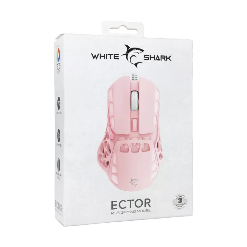 White Shark ECTOR-P GM-5016 Kabelgebundene Gaming-Maus, 6400 DPI, Pink