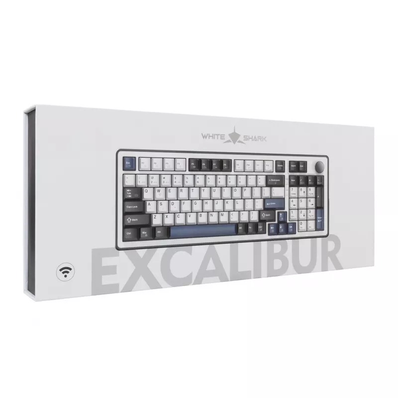 White Shark EXCALIBUR-W Mechanische Gaming-Tastatur, 75% Layout, KTT Wine Red Hot-Swap, Per-Key RGB, Kabelgebunden, Weiß