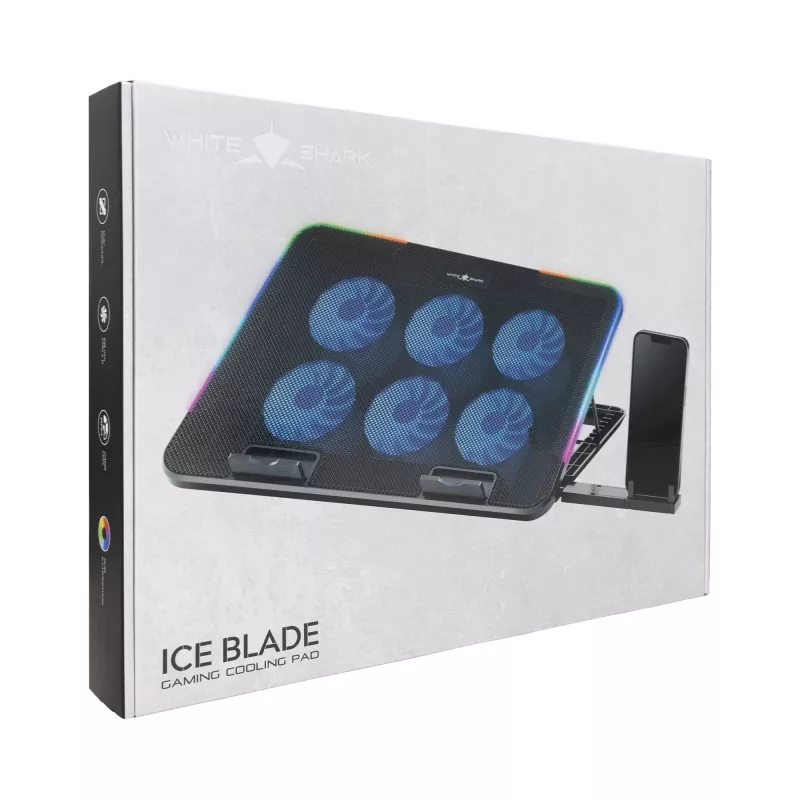 White Shark ICE BLADE GCP-96 Dual-Lüfter Laptop-Kühlpad mit blauer LED, unterstützt bis zu 17 Zoll, 5 einstellbare Positionen