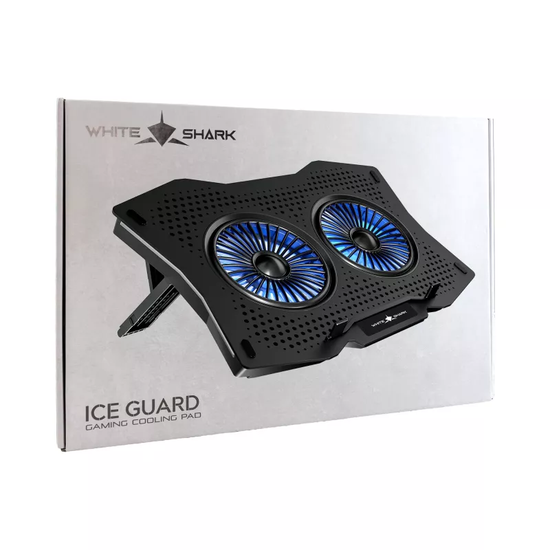 White Shark ICE GUARD GCP-4 Kühler mit zwei 125-mm-Lüftern mit blauer LED, 5 Höhenverstellungen, bis 17,3 Zoll