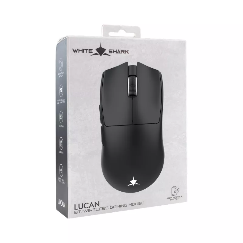 White Shark LUCAN-B WGM-5022 Kabellose Gaming-Maus – 12000 DPI, 2,4 GHz, 7 Tasten, RGB, Weiß