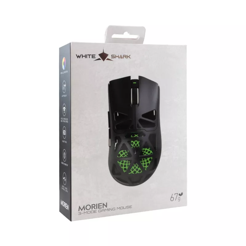 White Shark MORIEN WGM-5025 Schwarz Kabelgebundene Optische Gaming-Maus, 7200 DPI, 7 Programmierbare Tasten, RGB-Beleuchtung, Rechtshänder