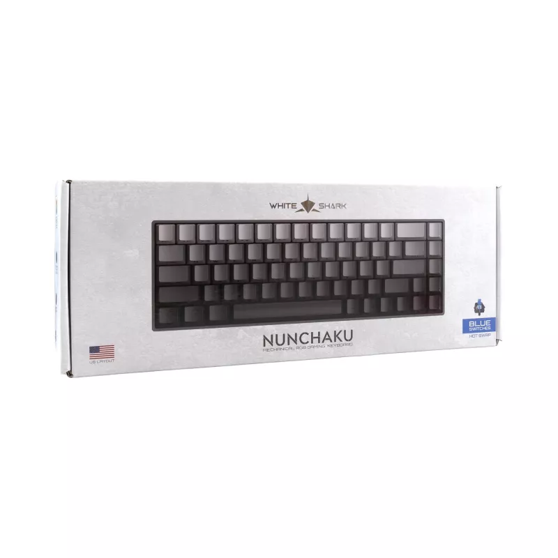 White Shark Nunchaku Mechanische Gaming-Tastatur TKL, Grau, Outemu Blue Switch, RGB Hot-Swap, Kabelgebunden USB