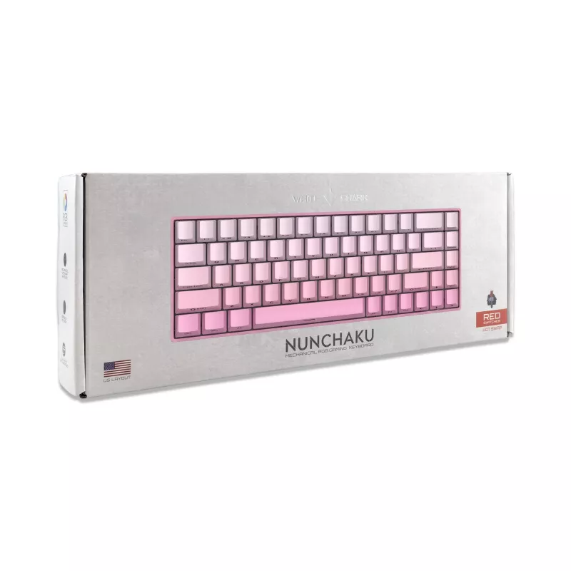 White Shark NUNCHAKU-P-US-RED.SW TKL Mechanische Gaming-Tastatur - 87 Tasten, Outemu Red Switches, RGB-Beleuchtung, Pink