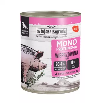 WIEJSKA ZAGRODA Mono Schweinefleisch Nassfutter für Hunde 800g
