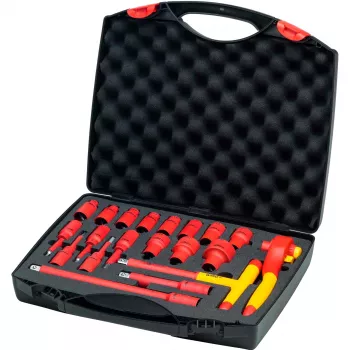 Wiha 43024 Isolierter Umschaltknarren- und Steckschlüsselsatz, 1/2 Zoll Antrieb, 21-teilig, VDE-zertifiziert, Rot/Gelb