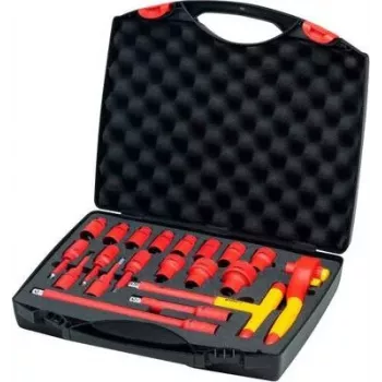 Wiha 43024 Isolierter Umschaltknarren- und Steckschlüsselsatz, 1/2 Zoll Antrieb, 21-teilig, VDE-zertifiziert, Rot/Gelb