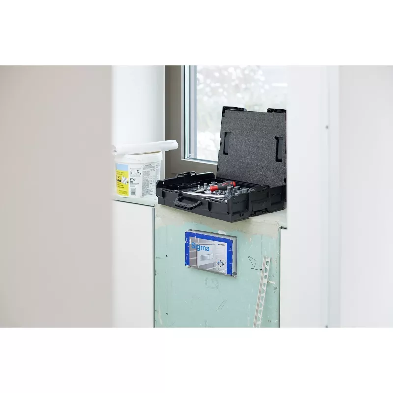 WIHA 44685 Steckschlüssel- und Bit-Set 1/4 Zoll & 1/2 Zoll, 60-teilig mit 2 Ratschen und Schraubendrehergriff, in L-BOXX