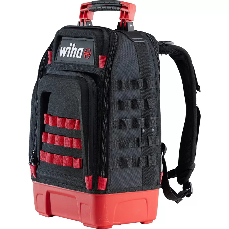 Wiha 45528 Elektriker-Werkzeugrucksack-Set, 28-teilig, 385 x 260 x 530 mm, Schwarz/Rot
