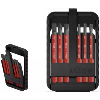 Wiha slimBit electric 45804 Isoliertes VDE-Schraubendreher-Bit-Set, 6-teilig, Schlitz, Phillips, Pozidriv, TORX, 75 mm