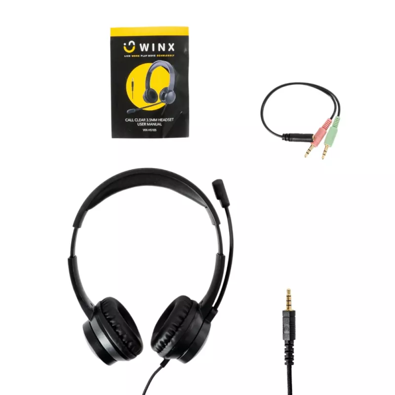 WINX CALL Clear 3,5-mm-Headset, kabelgebunden, On-Ear, mit Geräuschunterdrückungsmikrofon, Lautstärkeregler, Kunstlederpolster - Schwarz