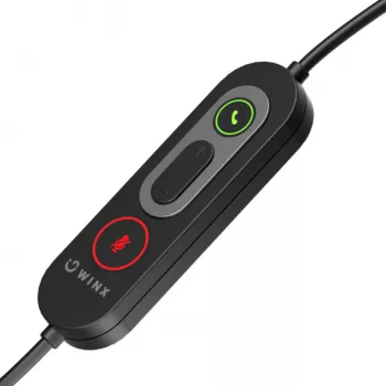 WINX CALL Pro 2 Mono AI Noise Cancelling Headset mit Kabel USB-A, drehbarem Mikrofonarm, Inline-Bedienelementen, weichem Ohrpolster aus PU-Leder, Schwarz
