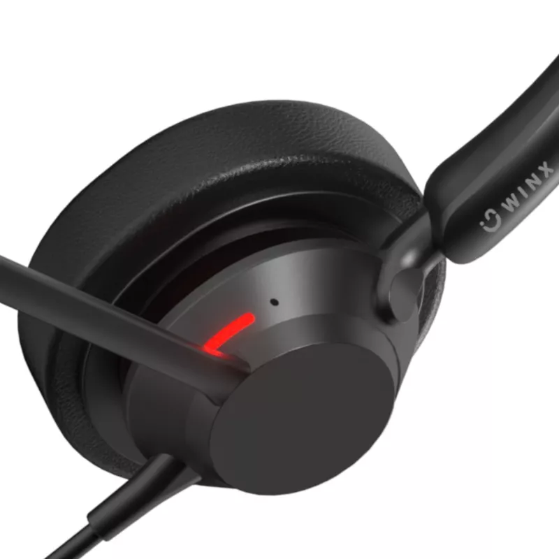 WINX CALL Pro 2 Mono AI Noise Cancelling Headset mit Kabel USB-A, drehbarem Mikrofonarm, Inline-Bedienelementen, weichem Ohrpolster aus PU-Leder, Schwarz