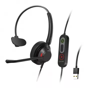 WINX CALL Pro 2 Mono AI Noise Cancelling Headset mit Kabel USB-A, drehbarem Mikrofonarm, Inline-Bedienelementen, weichem Ohrpolster aus PU-Leder, Schwarz