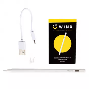 WINX DOODLE Pro iPad-Stift - Weißer aktiver Stift mit Handballenabweisung, Neigungserkennung, magnetischer Befestigung, USB-C-Laden, Ersatzspitze