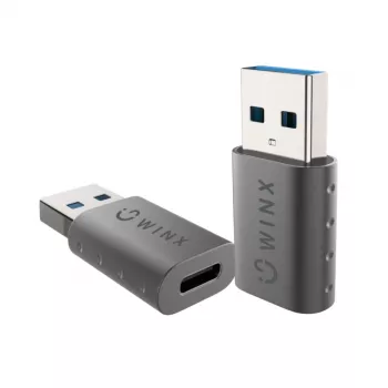 WINX LINK Simple USB-auf-Type-C-Adapter Doppelpack (USB-A-Stecker auf USB-C-Buchse, 5Gbit/s, 15W, Space Grey, 2er-Pack)