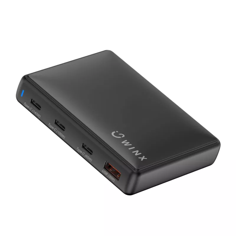 WINX POWER Ultra 140W GaN Desktop-Ladegerät - 2x USB-C PD 100W + USB-A QC 22.5W, Schwarz